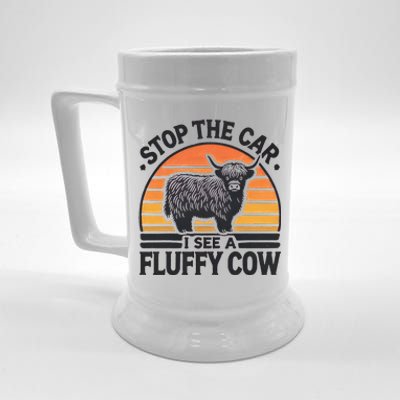 Stop The Car I See Fluffy Cow Retro Highland Cow Lover Beer Stein