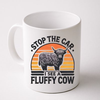 Stop The Car I See Fluffy Cow Retro Highland Cow Lover Coffee Mug