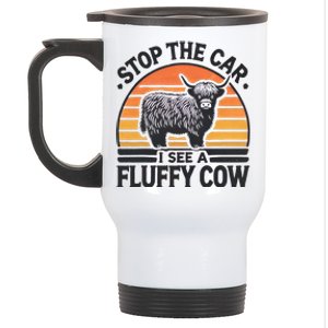 Stop The Car I See Fluffy Cow Retro Highland Cow Lover Stainless Steel Travel Mug