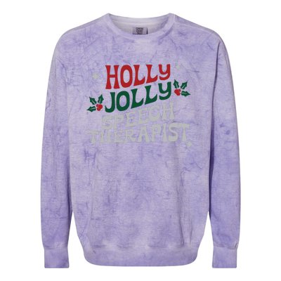 Speech Therapist Christmas Speech Therapy Holly Jolly Colorblast Crewneck Sweatshirt