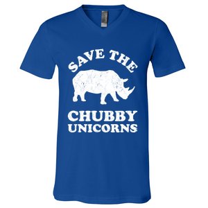 Save The Chubby Unicorns Rhino Funny Animal Rights Activists Gift V-Neck T-Shirt