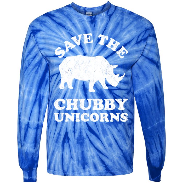 Save The Chubby Unicorns Rhino Funny Animal Rights Activists Gift Tie-Dye Long Sleeve Shirt