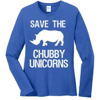 Save The Chubby Unicorns Rhino Funny Gift Ladies Long Sleeve Shirt