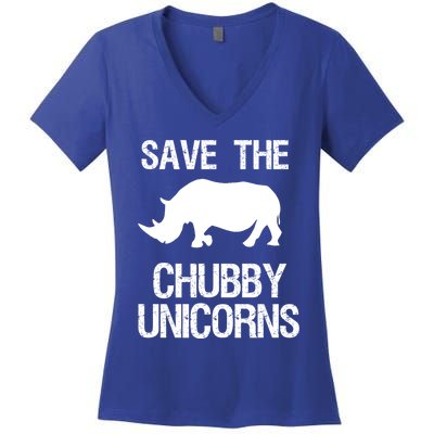 Save The Chubby Unicorns Rhino Funny Gift Women's V-Neck T-Shirt