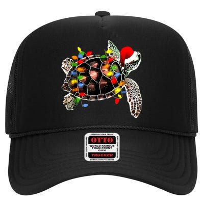 Sea Turtle Christmas Lights Funny Santa Hat Merry Christmas High Crown Mesh Back Trucker Hat