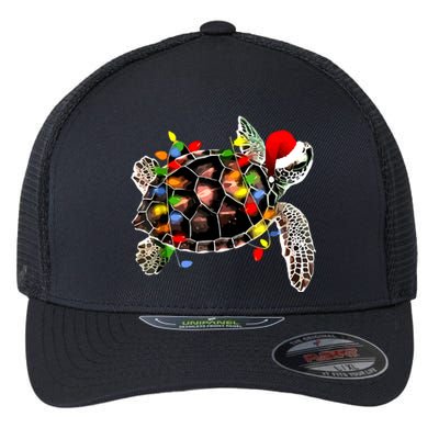 Sea Turtle Christmas Lights Funny Santa Hat Merry Christmas Flexfit Unipanel Trucker Cap