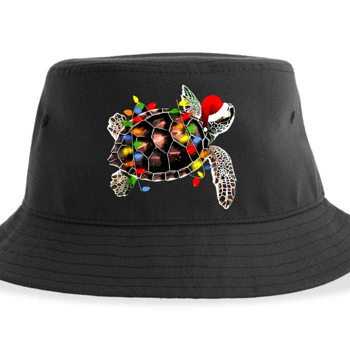 Sea Turtle Christmas Lights Funny Santa Hat Merry Christmas Sustainable Bucket Hat