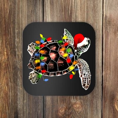 Sea Turtle Christmas Lights Funny Santa Hat Merry Christmas Coaster