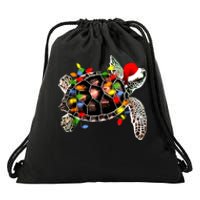 Sea Turtle Christmas Lights Funny Santa Hat Merry Christmas Drawstring Bag