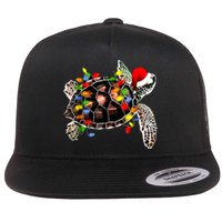 Sea Turtle Christmas Lights Funny Santa Hat Merry Christmas Flat Bill Trucker Hat