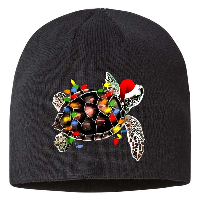 Sea Turtle Christmas Lights Funny Santa Hat Merry Christmas Sustainable Beanie