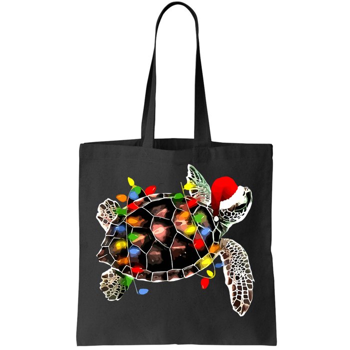 Sea Turtle Christmas Lights Funny Santa Hat Merry Christmas Tote Bag