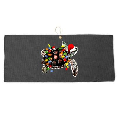 Sea Turtle Christmas Lights Funny Santa Hat Merry Christmas Large Microfiber Waffle Golf Towel