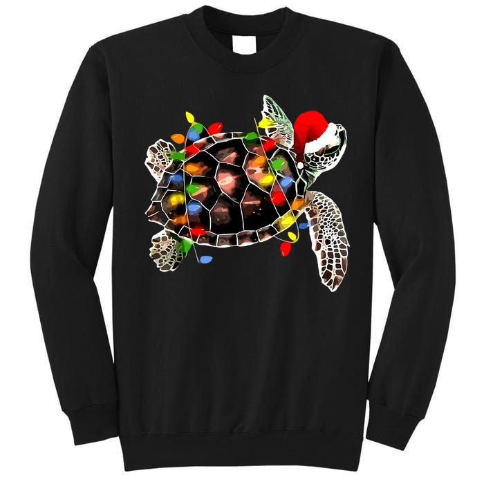 Sea Turtle Christmas Lights Funny Santa Hat Merry Christmas Tall Sweatshirt