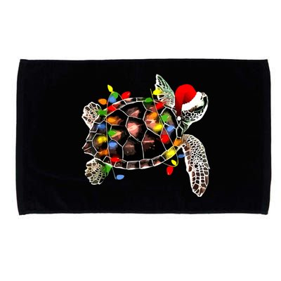 Sea Turtle Christmas Lights Funny Santa Hat Merry Christmas Microfiber Hand Towel