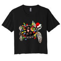 Sea Turtle Christmas Lights Funny Santa Hat Merry Christmas Women's Crop Top Tee