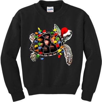 Sea Turtle Christmas Lights Funny Santa Hat Merry Christmas Kids Sweatshirt