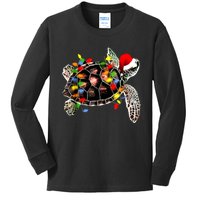 Sea Turtle Christmas Lights Funny Santa Hat Merry Christmas Kids Long Sleeve Shirt