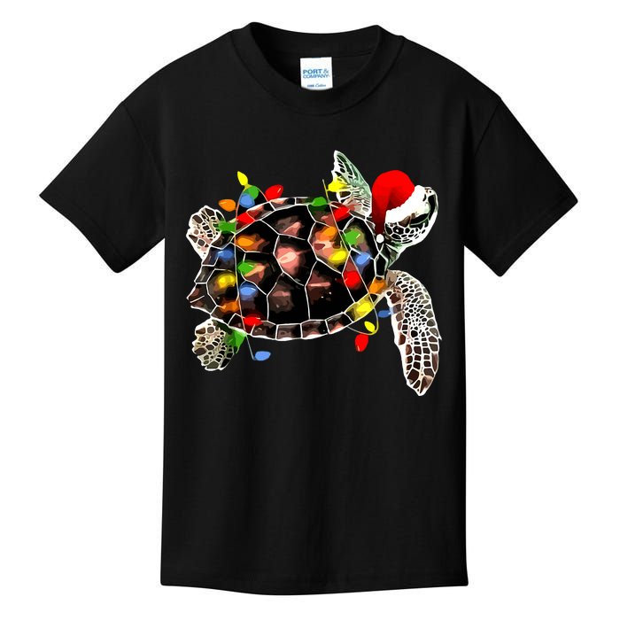 Sea Turtle Christmas Lights Funny Santa Hat Merry Christmas Kids T-Shirt