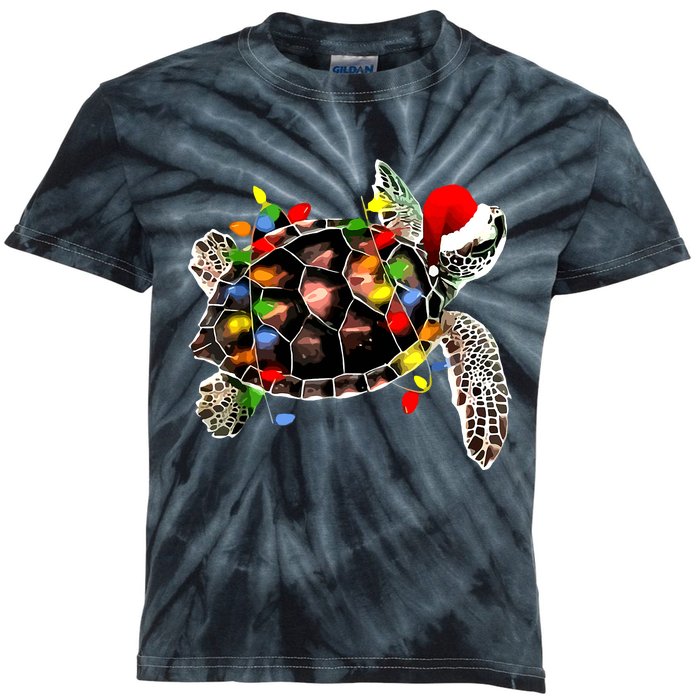 Sea Turtle Christmas Lights Funny Santa Hat Merry Christmas Kids Tie-Dye T-Shirt