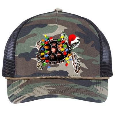 Sea Turtle Christmas Lights Funny Santa Hat Merry Christmas Retro Rope Trucker Hat Cap