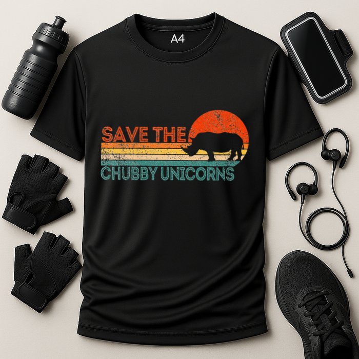 Save The Chubby Unicorns Funny Rhino Chubby Unicorn Cooling Performance Crew T-Shirt