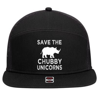 Save The Chubby Unicorns Rhino Funny Cute Gift 7 Panel Mesh Trucker Snapback Hat