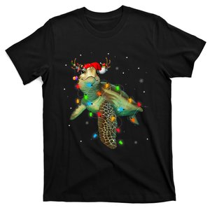 Sea Turtle Christmas Lights Funny Santa Hat Merry Christmas T-Shirt