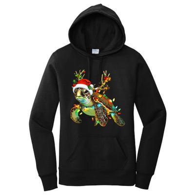 Sea Turtle Christmas Lights Santa Hat Merry Christmas 2024 Women's Pullover Hoodie