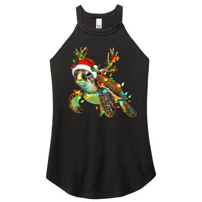 Sea Turtle Christmas Lights Santa Hat Merry Christmas 2024 Women’s Perfect Tri Rocker Tank