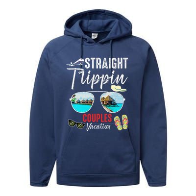 Straight Trippin Couples Trip 2024 Beach Summer Vacation Performance Fleece Hoodie