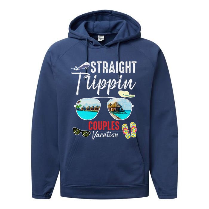 Straight Trippin Couples Trip 2024 Beach Summer Vacation Performance Fleece Hoodie