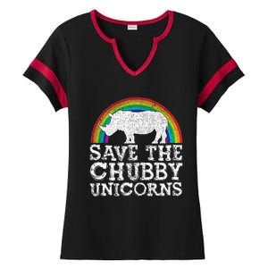 Save The Chubby Unicorns Gift Rhino Conservation Rainbow Ladies Halftime Notch Neck Tee