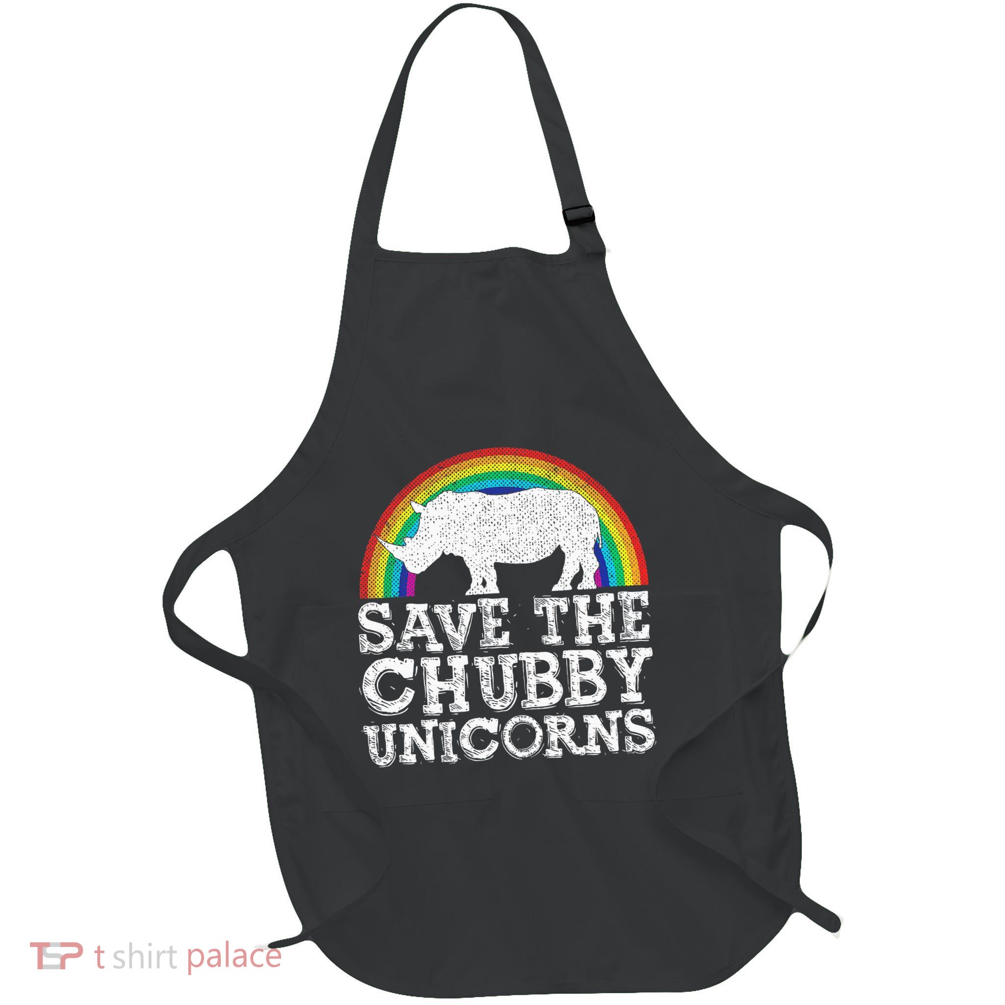 Save The Chubby Unicorns Gift Rhino Conservation Rainbow Full-Length Apron With Pockets
