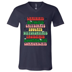 Sped Teacher Christmas Sped Laminate Advocate Caffeinate V-Neck T-Shirt