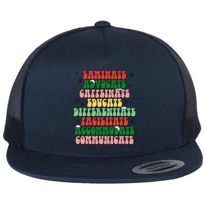 Sped Teacher Christmas Sped Laminate Advocate Caffeinate Flat Bill Trucker Hat