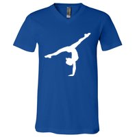 Silhouette Tumbling Cheer Gymnastics Gymnast Acrobatics Fan Gift V-Neck T-Shirt