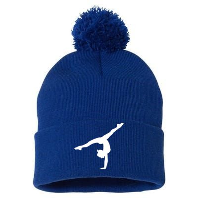 Silhouette Tumbling Cheer Gymnastics Gymnast Acrobatics Fan Gift Pom Pom 12in Knit Beanie