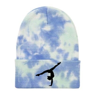 Silhouette Tumbling Cheer Gymnastics Gymnast Acrobatics Fan Gift Tie Dye 12in Knit Beanie