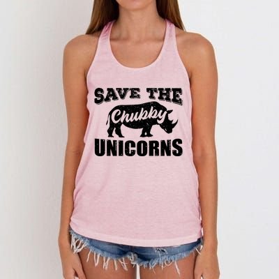 Save The Chubby Unicorns Rhino Lovers Rhinoceros Gift Women's Knotted Racerback Tank