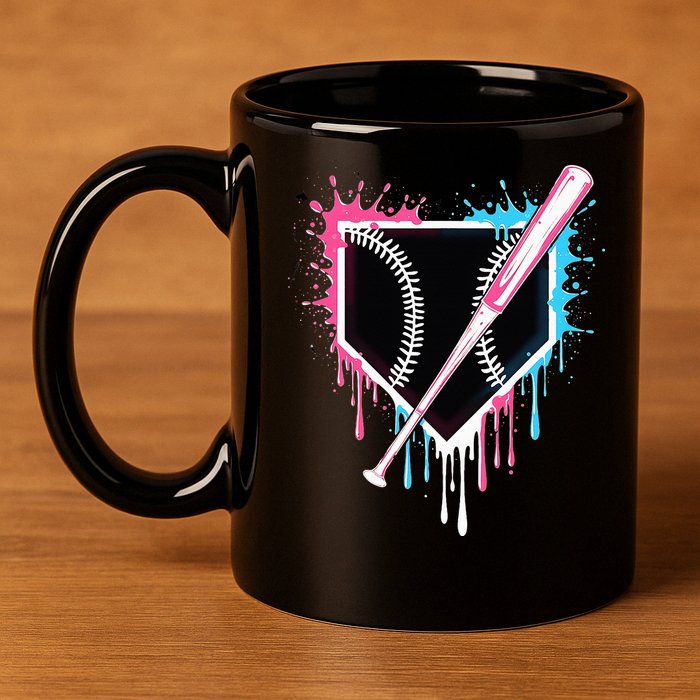 Sport Team Cool B.A.S.E.B.A.L.L Home Plate Drip With Sprinkles Drip 11oz C Handle Ceramic Mug