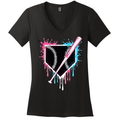 Sport Team Cool B.A.S.E.B.A.L.L Home Plate Drip With Sprinkles Drip Women's V-Neck T-Shirt