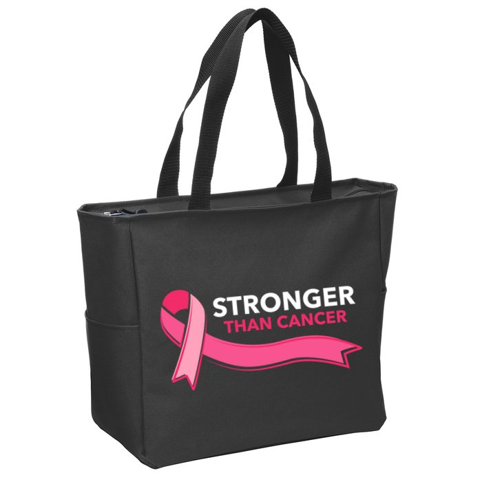 Stronger Than Cancer Pink Ribbon Zip Tote Bag