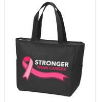 Stronger Than Cancer Pink Ribbon Zip Tote Bag