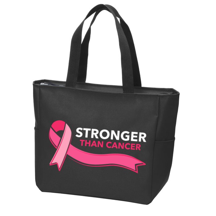 Stronger Than Cancer Pink Ribbon Zip Tote Bag