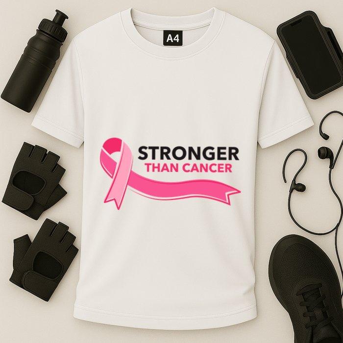 Stronger Than Cancer Pink Ribbon Cooling Performance Crew T-Shirt