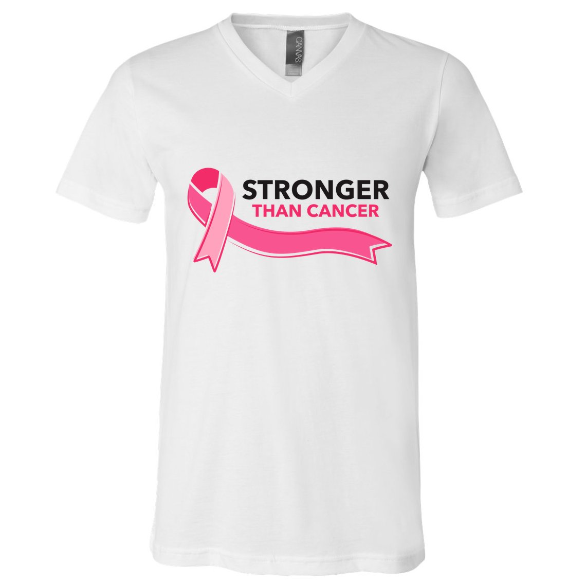 Stronger Than Cancer Pink Ribbon V-Neck T-Shirt