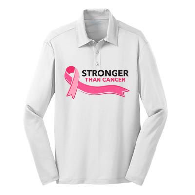 Stronger Than Cancer Pink Ribbon Silk Touch Performance Long Sleeve Polo