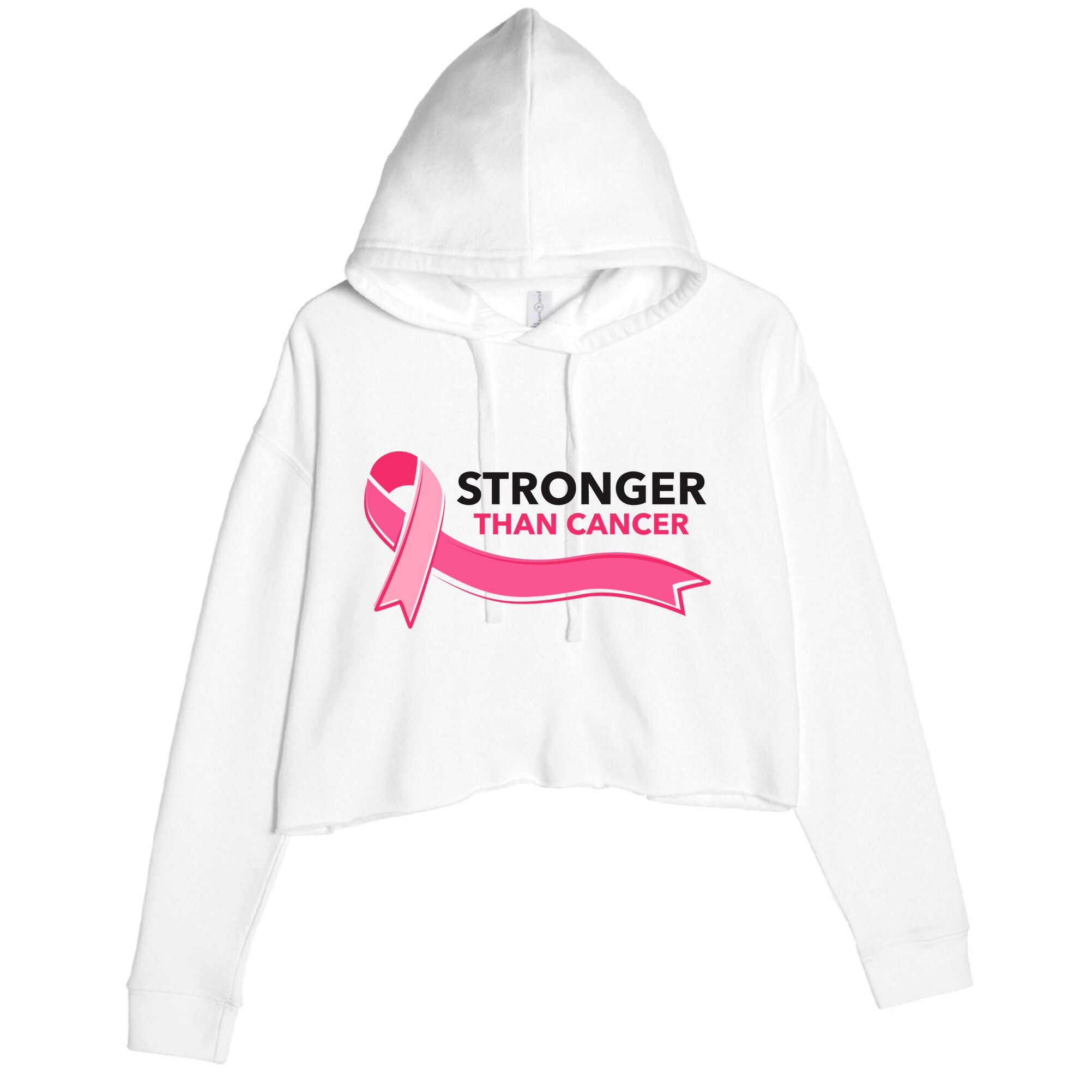 Stronger Than Cancer Pink Ribbon Crop Fleece Hoodie