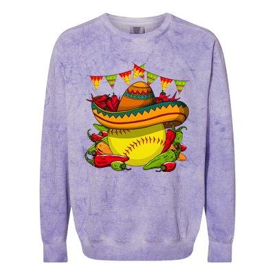 Softball Team Cinco De Mayo Tacos And Softball Colorblast Crewneck Sweatshirt